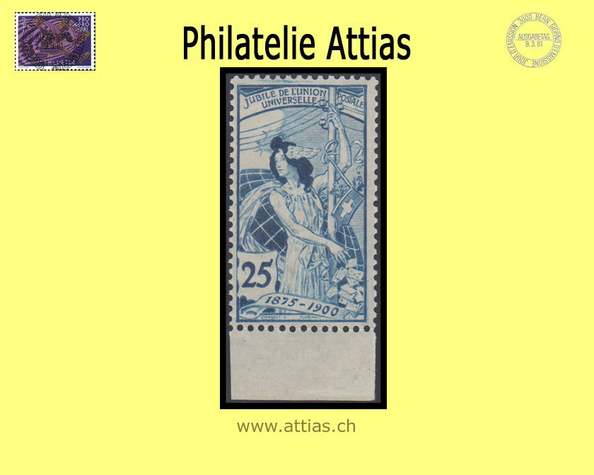 CH 1900 79C UPU 25 Rp. tiefblau, 3. Platte  Postfrisch Luxus