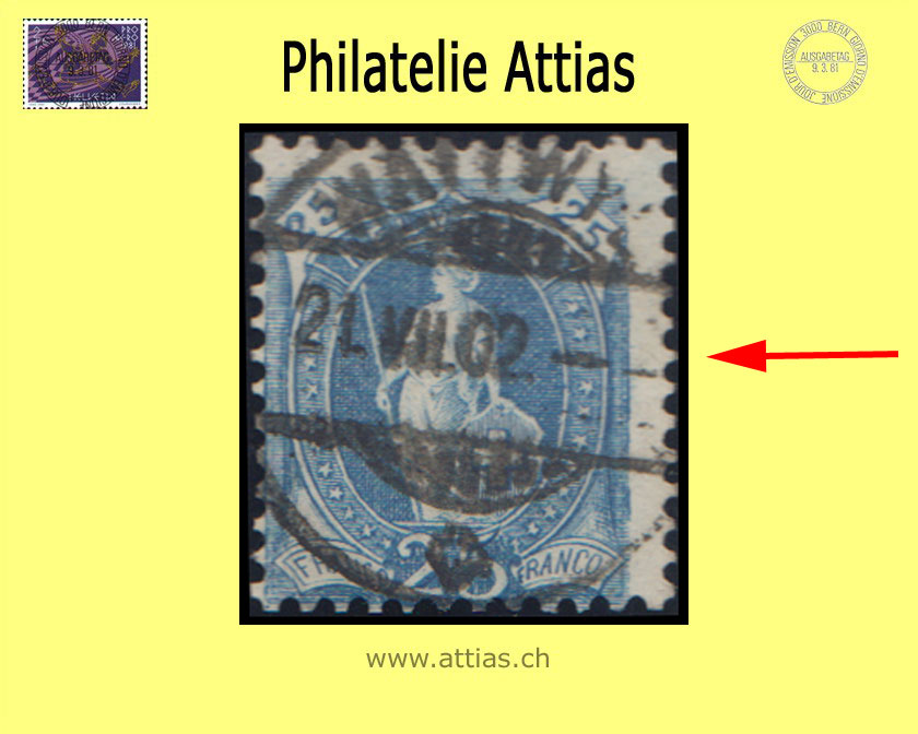 CH 1900 Stehende Helvetia 73E (67D) 25 Rp. Vollstempel Wattwil