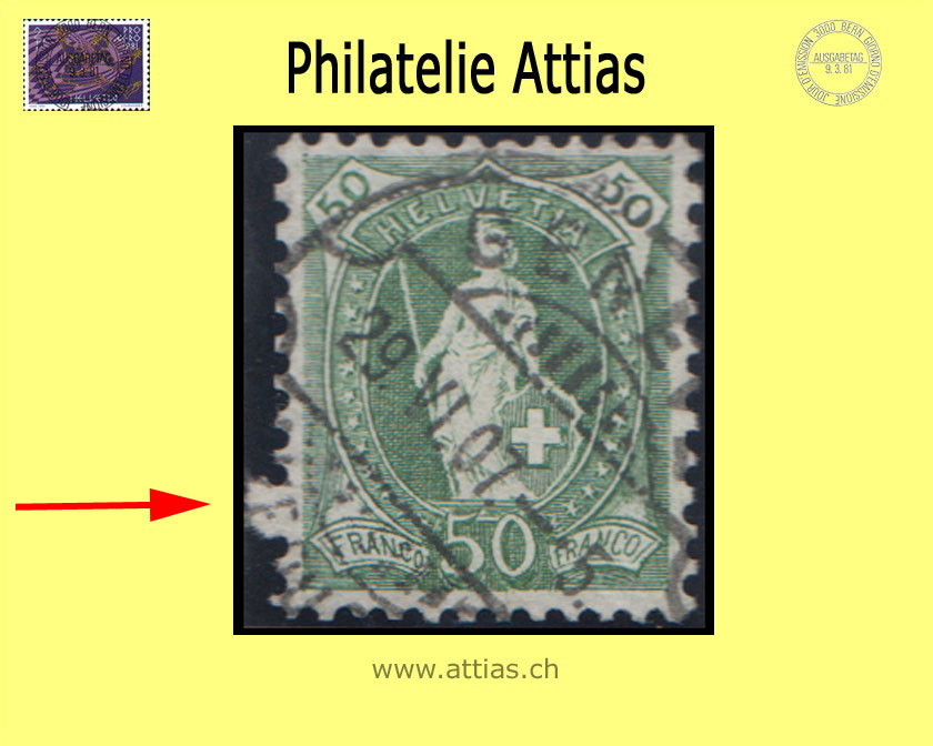 CH 1905 90A Stehende Helvetia 50 Rp. - blind tooth cancelled GENEVE