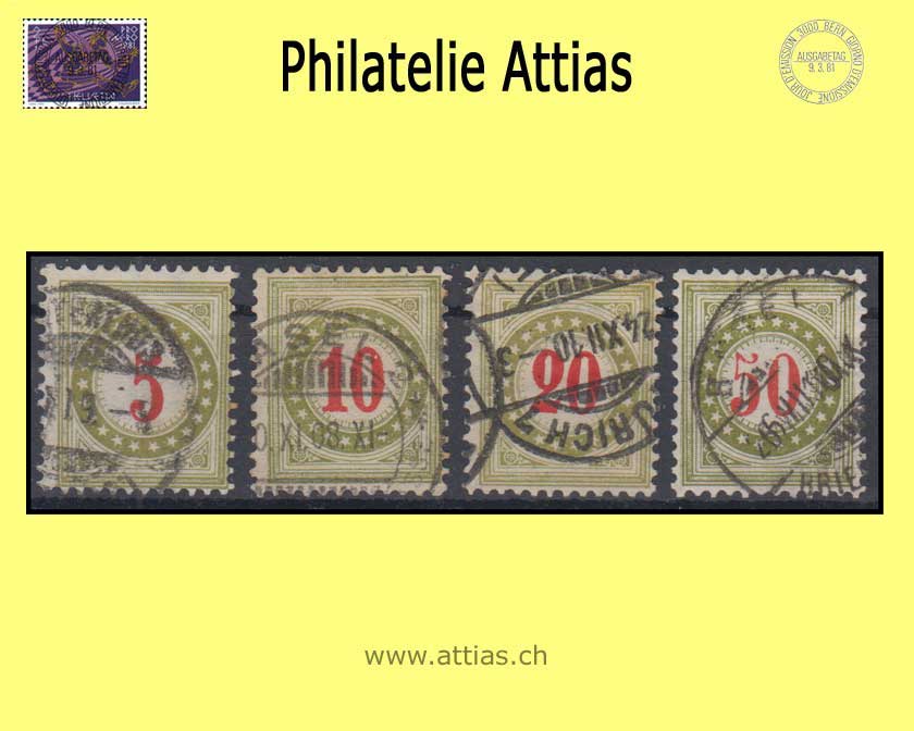CH 1907-10 Nachporto 24AK-27AK Type II, Satz gestempelt