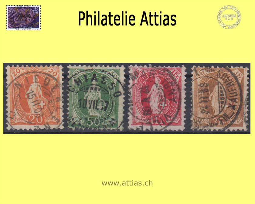 CH 1907 Helvetia debout 86C/92C (74D/80D) 4 values cancelled