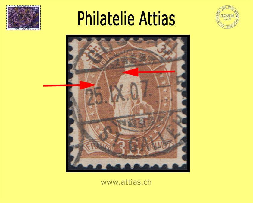 CH 1907 92C.3.14/II+3.30/II Stehende Helvetia 3 Fr. - two retouch cancelled