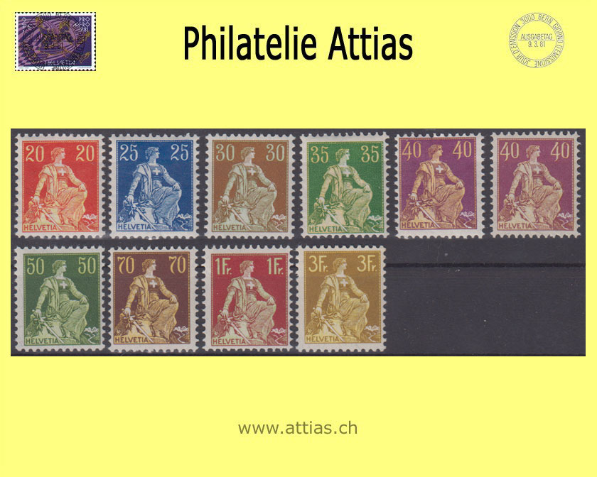 CH 1908 107-16 - Helvetia mit Schwert glattes Faserpapier, Satz Postfrisch