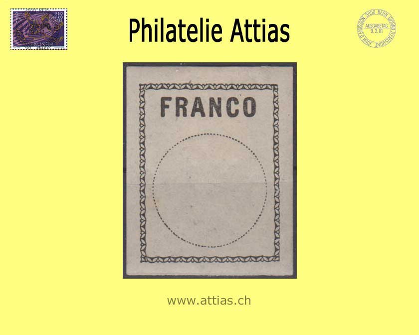CH 1911 Franco Label 1, Block letters, border with decorative strip, single value MH
