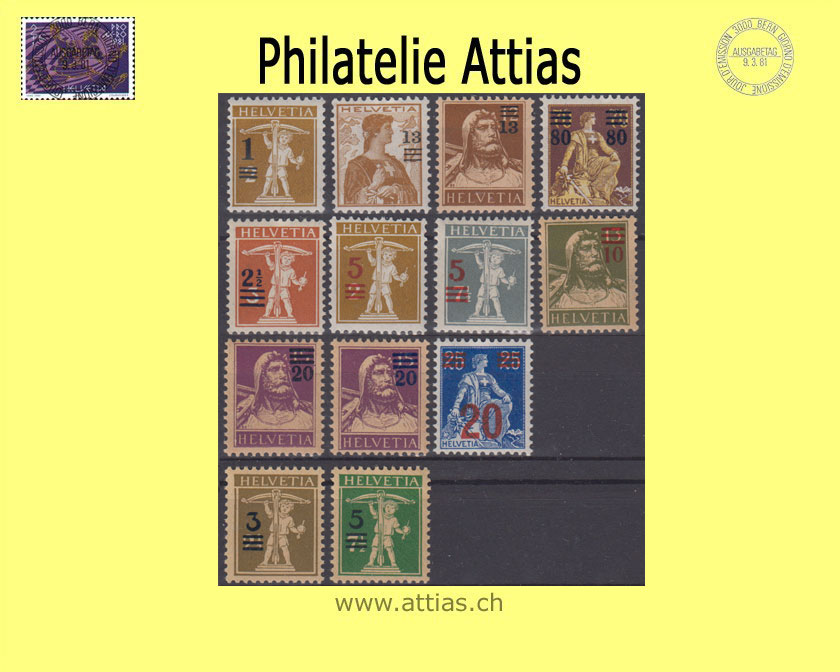 CH 1915-30 132-181 - consumption issues with new value imprints, Set MNH