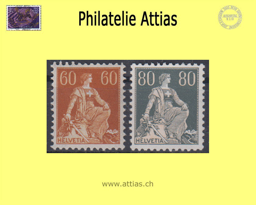 CH 1916-18 140-141 - Helvetia mit Schwert glattes Faserpapier, 2 Werte Postfrisch