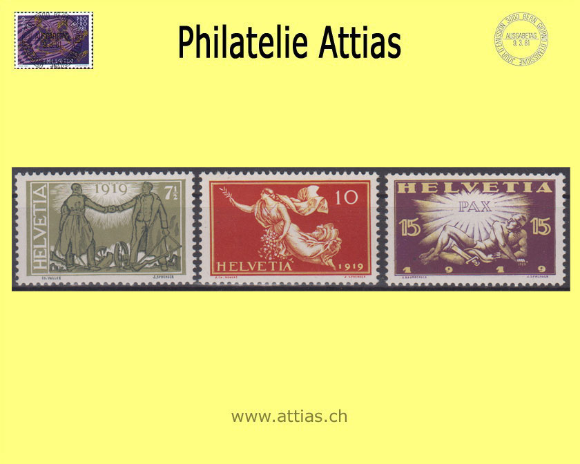 CH 1919 143-45 Peace stamps, Set MNH