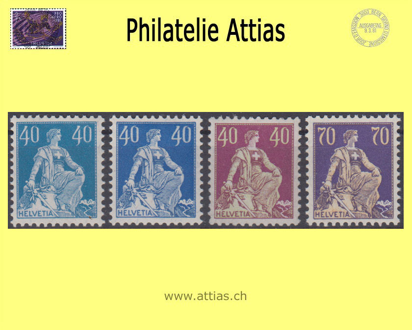 CH 1921-25 156/176 - Helvetia mit Schwert glattes Faserpapier, 4 Werte Postfrisch