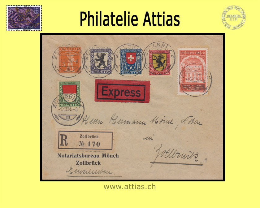 CH 1924 J29-J32 Pro Juventute Satz FDC mit Adresse