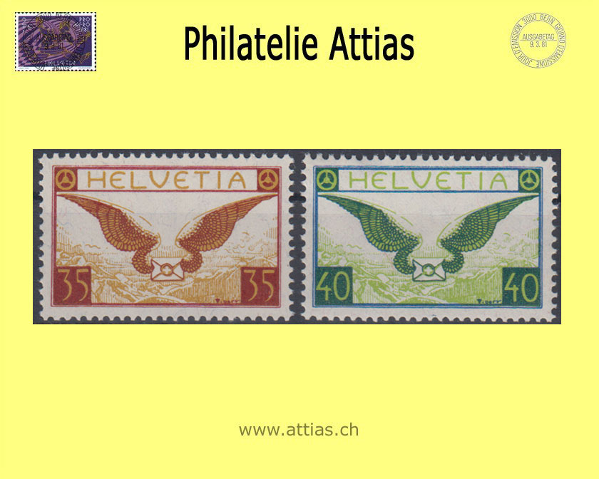 CH 1929 F14-F15 Pro Aero sinnbildliche Darstellung 35 Rp und 40 Rp Papier glatt  Postfrisch