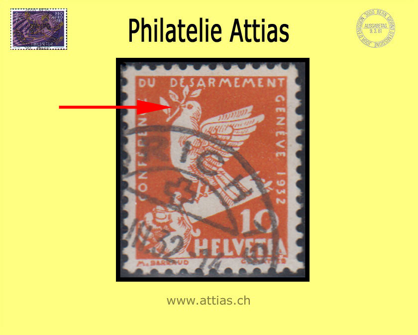 CH 1932 186.1.09 Abrüstungskonferenz 10 Rp. - Zweig gestempelt (1)