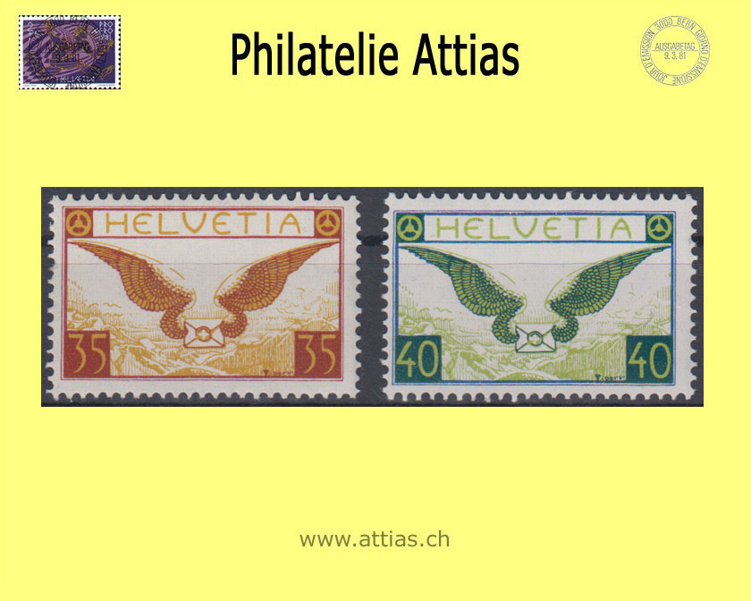 CH 1933 F14z-F15z Pro Aero sinnbildliche Darstellung 35 Rp und 40 Rp Papier geriffelt  Postfrisch