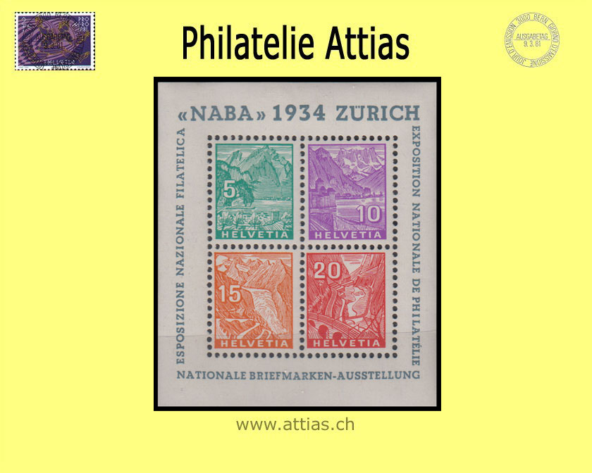 CH 1934 W1 (Bl.01) Bloc NABA Zurich 1934   MNH