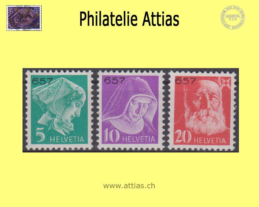 CH 1935 PFH 14Az-16Az Krankenpflegerinnen und Bildnis Henry Dunants, geriffelt, mit Kontroll-Nr, Satz Postfrisch