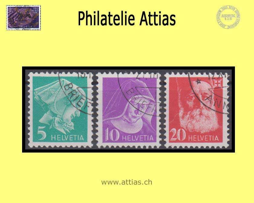 CH 1935 PFH 14Bz-16Bz Krankenpflegerinnen und Bildnis Henry Dunants, geriffelt, ohne Kontroll-Nr, Satz gestempelt