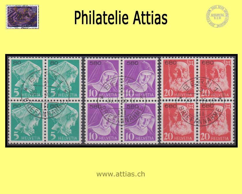 CH 1935 PFH 14Cz-16Cz Krankenpflegerinnen und Bildnis Henry Dunants, geriffelt, mit Kontroll-Nr 80/580/680 VB gest