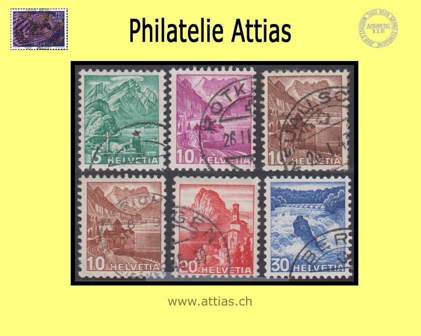 CH 1936-42 202yRM/207yRM neue Landschaftsbilder RM Satz gestempelt (mit Nr)