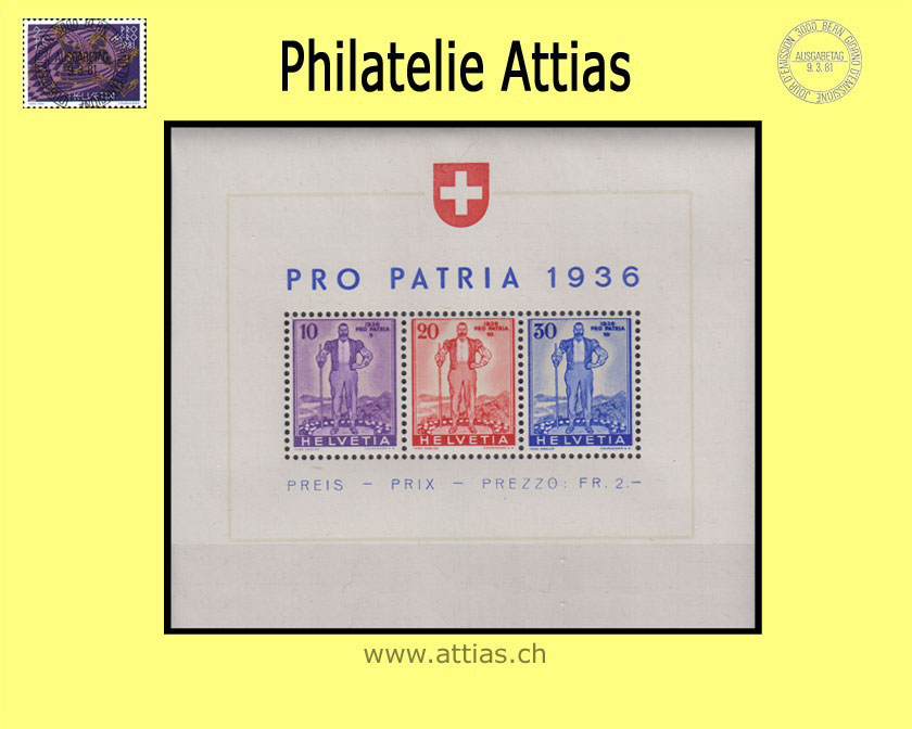 CH 1936 W8 (Bl.02) Block Pro Patria Eidgenössische Wehranleihe  Postfrisch