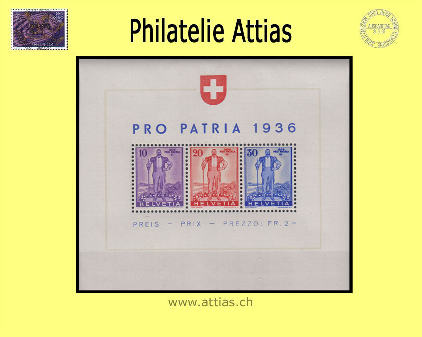 CH 1936 W8 (Bl.02) bloc Pro Patria 1936 Federal military loan  MNH