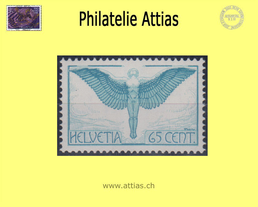 CH 1936 F10za Pro Aero 65 Rp Papier geriffelt Farbvariante hellblau  Postfrisch
