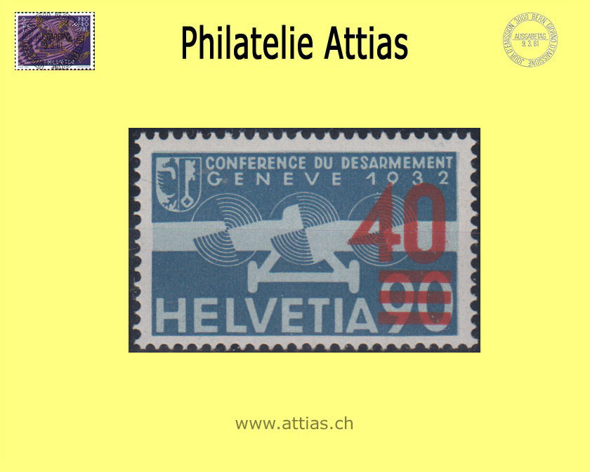 CH 1936 F24a Pro Aero Aufbrauchsausgabe 40/90 Aufdruck hellrot  Postfrisch