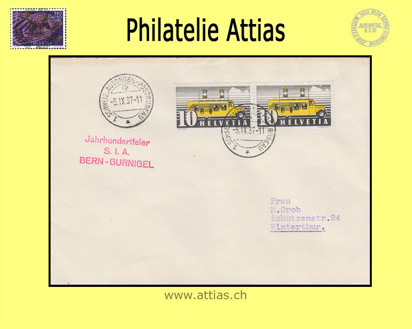 CH 1937 210x Automobilpostbüro I FDC mit Adresse