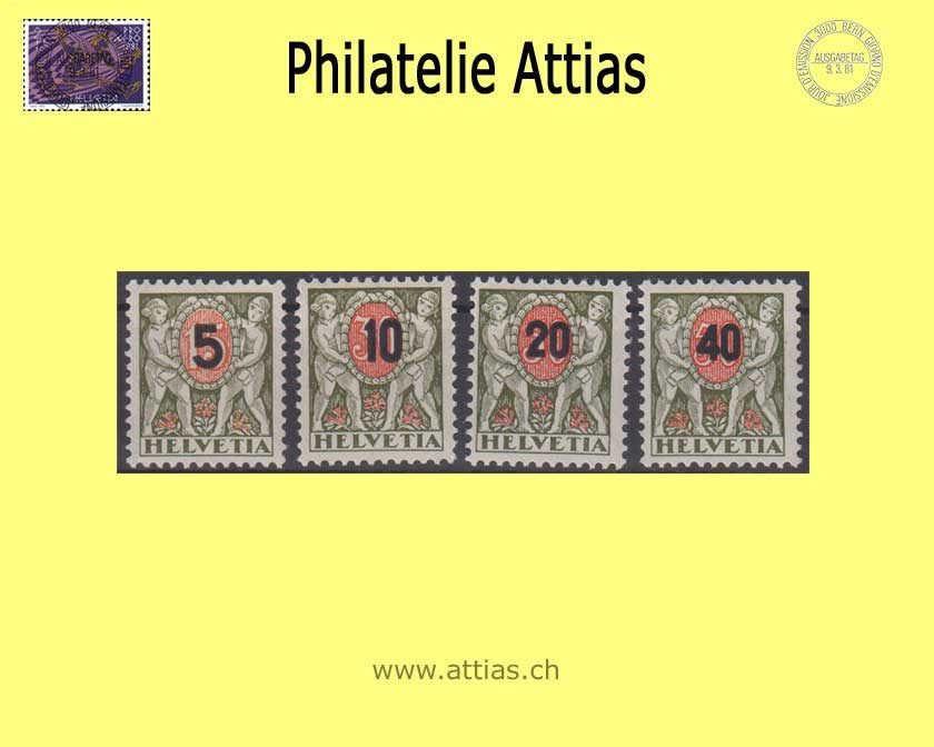 CH 1937 Nachporto 50-53, Kinder mit Wertschild, Aufbrauchsausgabe mit Wertaufdrucken, Satz Postfrisch