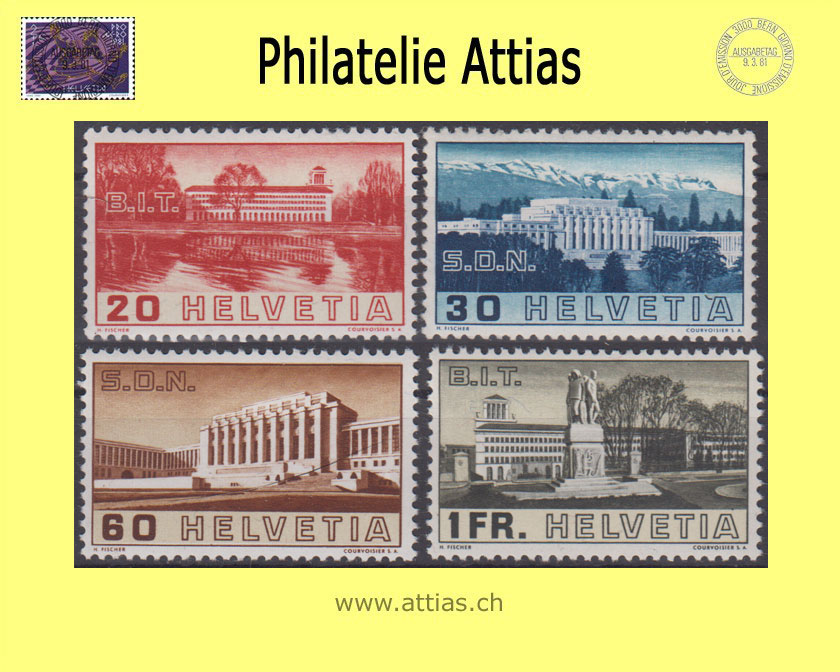 CH 1938 211-14 - Pictures of the League of Nations and Labor Office buildings, Set MNH