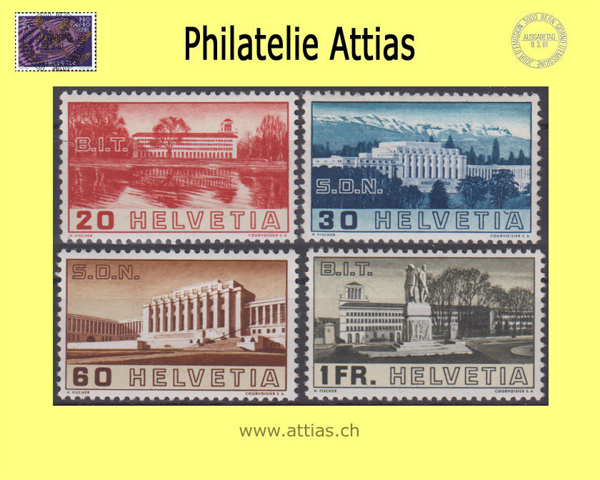 CH 1938 211-14 - Bilder der Völkerbunds- und Arbeitsamtsgebäude, Satz Postfrisch