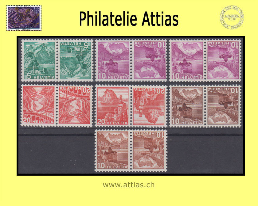 CH 1938-42 K32y-K37y Landschaftsbilder (glattes Papier), 7 Kehrdrucke Postfrisch