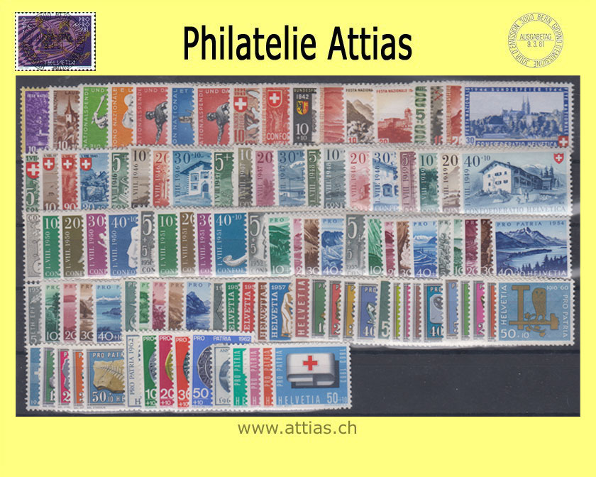 CH 1938 -1963 Pro Patria B1-B117 Collection MNH (without blocs, B1z, B5c und B14c)