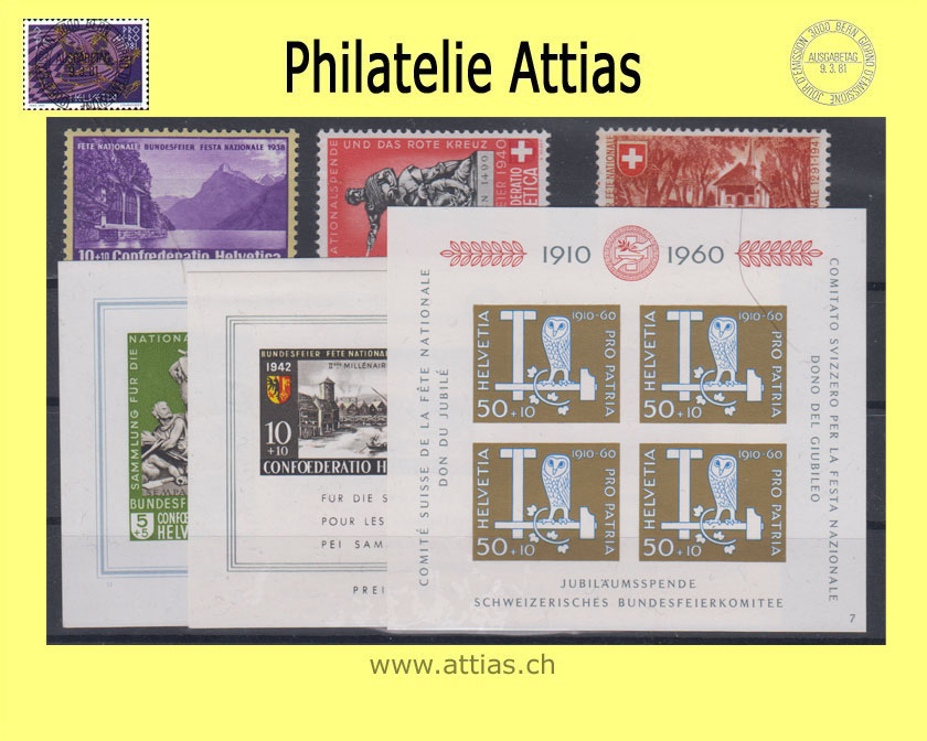 CH 1938 - 1963 Pro Patria Werte zur Ergänzung Postfrisch (Blocks B12/B19/B102, B1z, B5c und B14c)