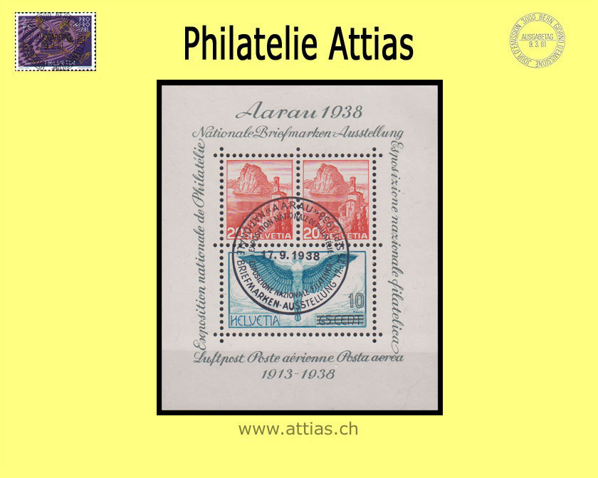 CH 1938 W11 (Bl.04) Block Aarau 1938 ET-Stempel