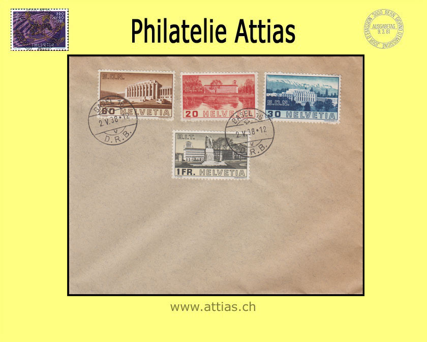 CH 1938 211-214 Völkerbunds- und Arbeitsamtsgebäude FDC ohne Adresse