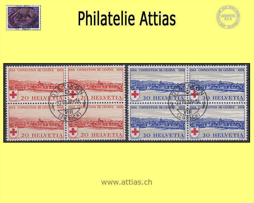 CH 1939 240-241 - 75 years of the Red Cross, block of four FD-cancelled Dietikon