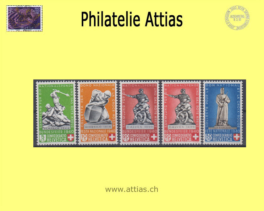 CH 1940 B3-B6 Pro Patria Geschichtliche Motive Satz Postfrisch