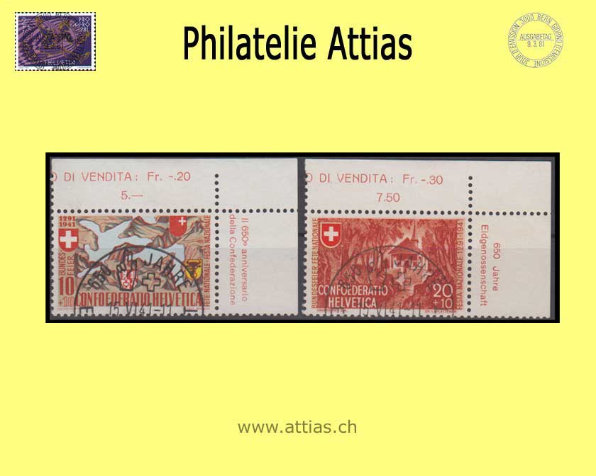 CH 1941 B13-B14 Pro Patria Satz mit ET-Halbmond Sonderstempel "Schwyz"