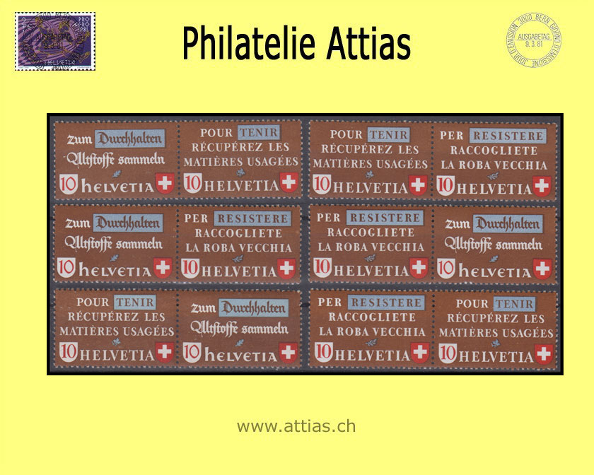 CH 1942  Z33a-Z33f Altstoffverwertung zusammenhängende Werte 6 waagrechte Paare  Postfrisch