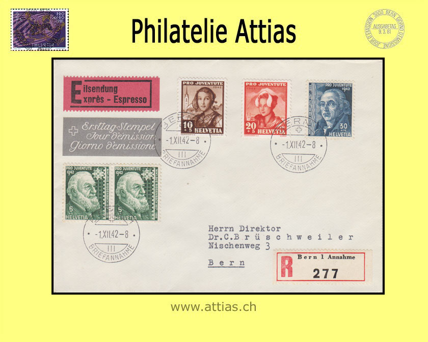 CH 1942 J101-J104 Pro Juventute Abo-FDC mit Adresse