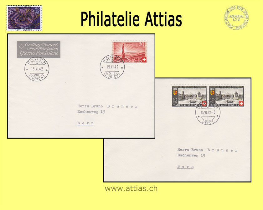 CH 1942 B15-B16 Pro Patria Abo-FDC mit Adresse