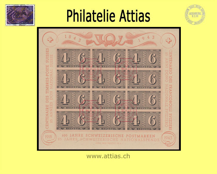 CH 1943 W16 (Bl.09) Block Luxusblatt Zürich ET-Stempel