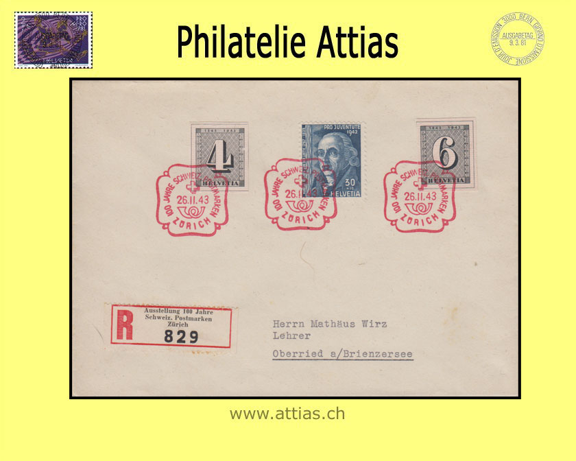 CH 1943 FDC Marken aus Block Zürich 4+6 mit Adresse