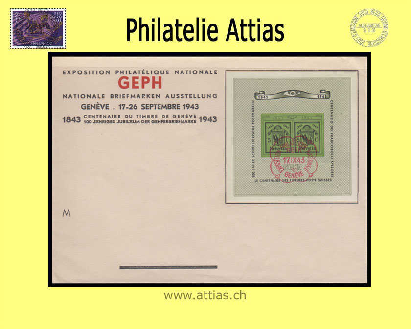 CH 1943 FDC Block GEPH ill. ohne Adresse