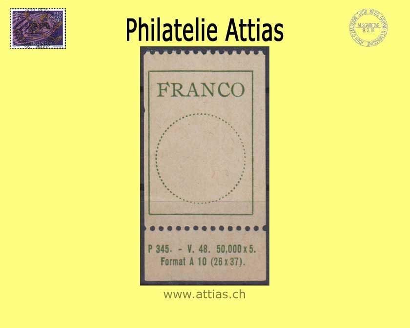 CH 1943 Franco Label 4.Ab, Antiqua typeface, simple line version, 19mm, with appendage, single value MNH
