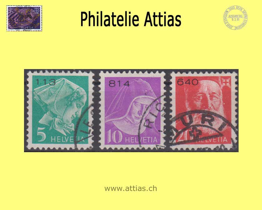 CH 1943 PFH 14Ay-16Ay Krankenpflegerinnen und Bildnis Henry Dunants, glatt, mit Kontroll-Nr, Satz gestempelt