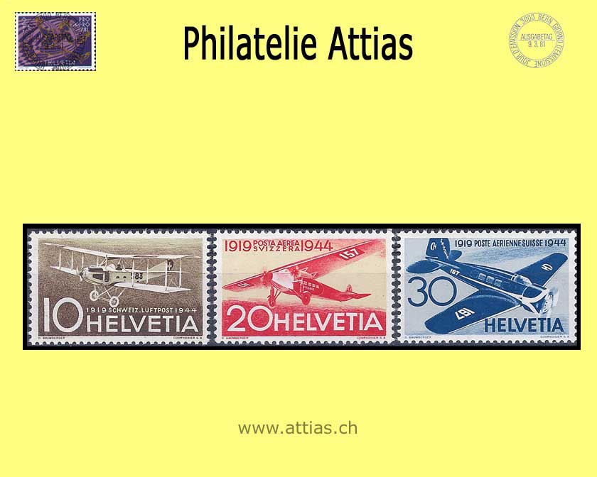 CH 1944 Pro Aero F37-F39 - 25 Y. Set MNH