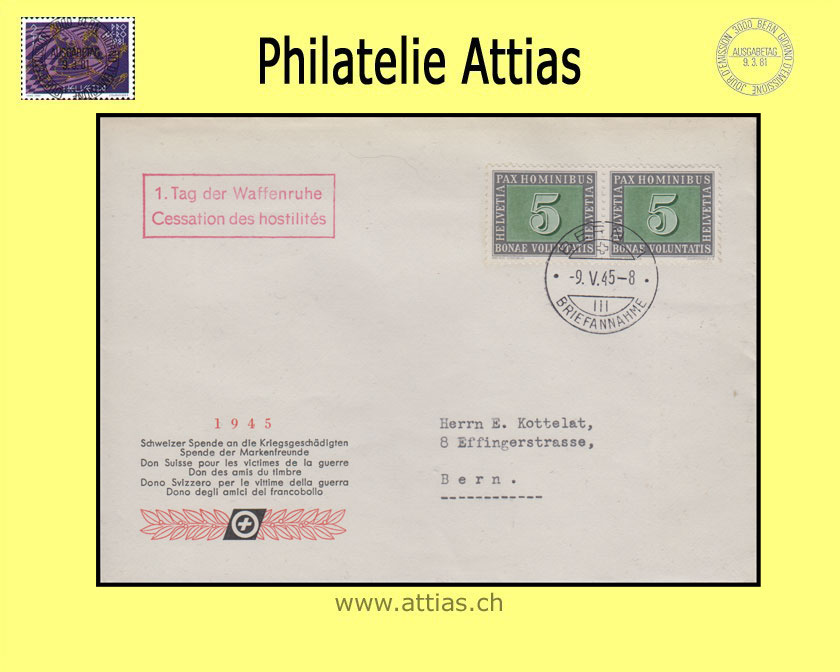 CH 1945 262 Paxmarken 5 Rp. FDC ill. mit Adresse