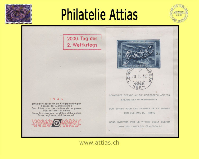 CH 1945 FDC Spendeblock ill. ohne Adresse