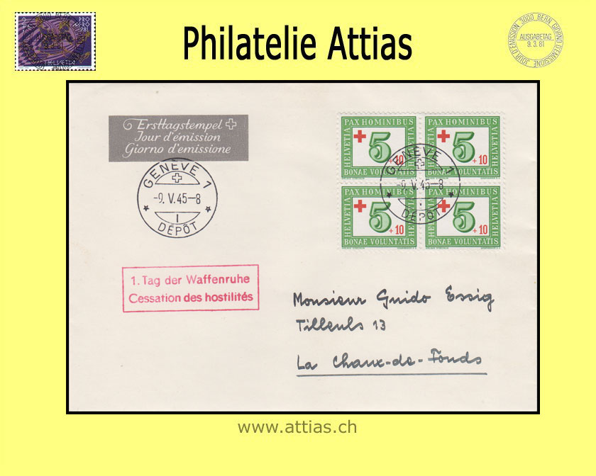 CH 1945 W24 Schweiz. Rotes Kreuz FDC mit Adr.