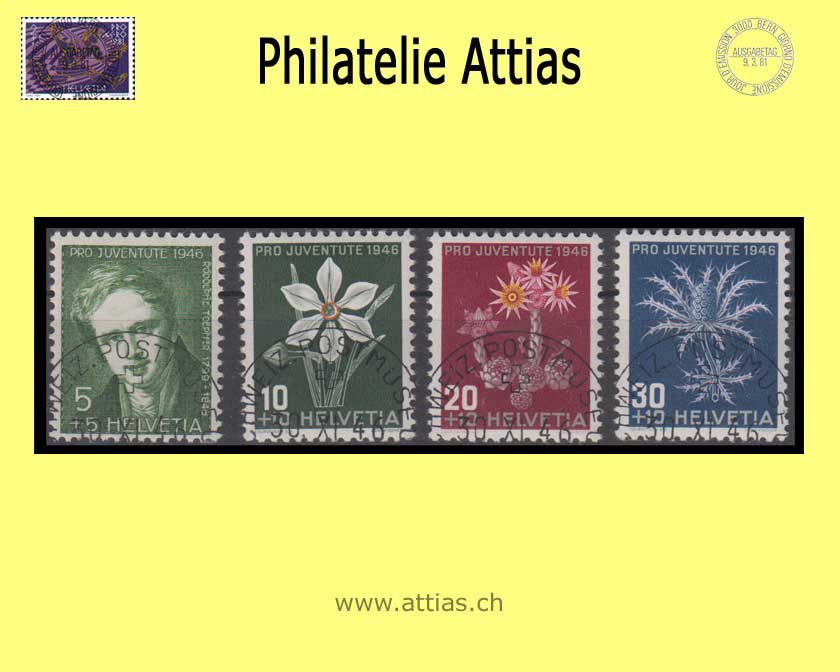 CH 1946 J117-J120 Pro Juventute Set First Day Half Moon Cancel. BERN Postmuseum